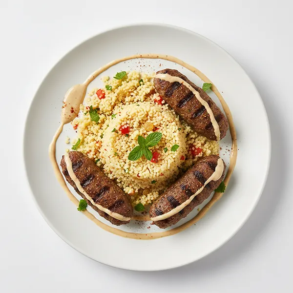 Cumin-Spiced Beef Koftas with Silky Tahini Drizzle & Moroccan Couscous